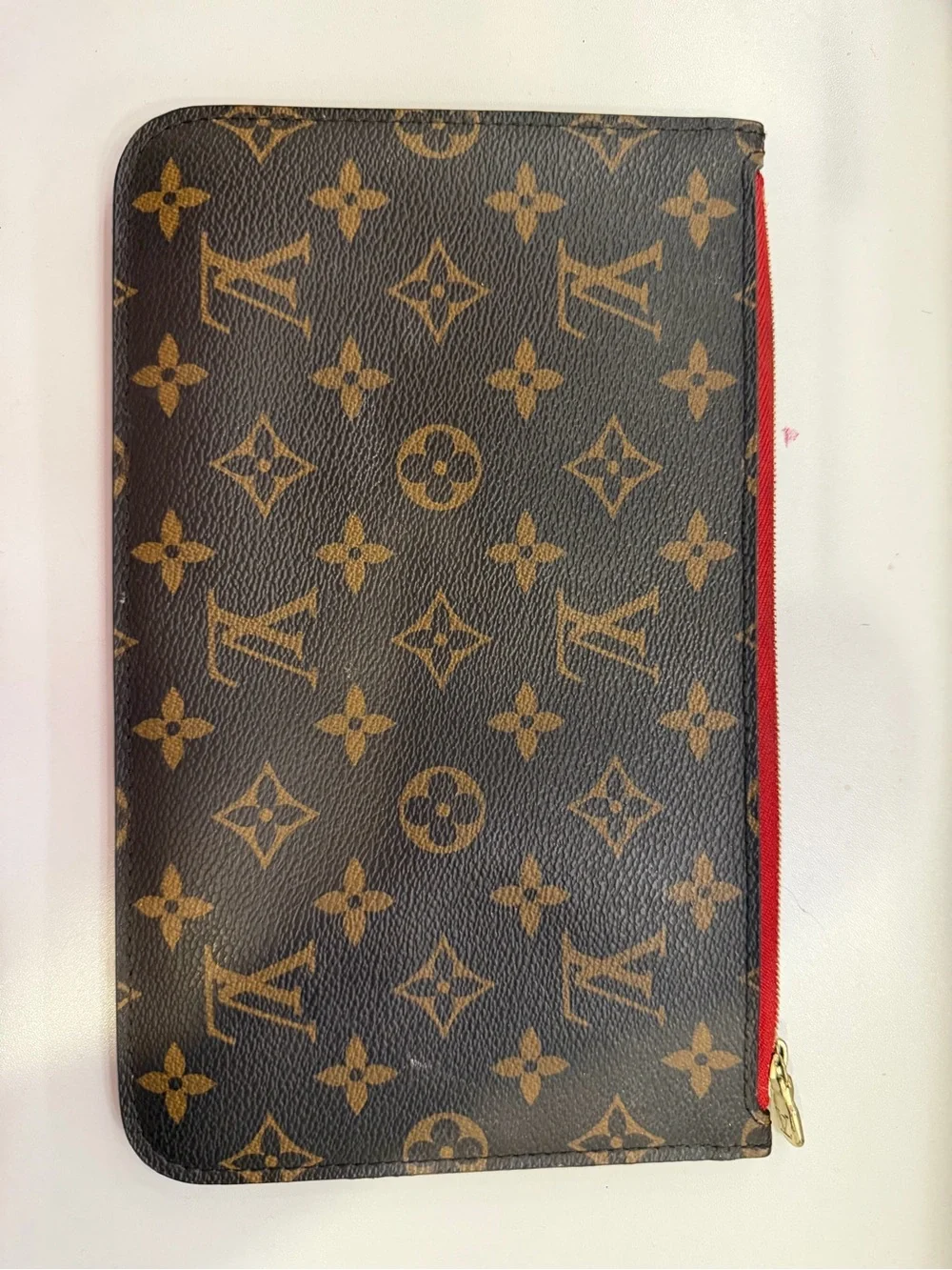 Louis Vuitton Brown Monogram Zip Pouch with Red Trim and Gold Hardware